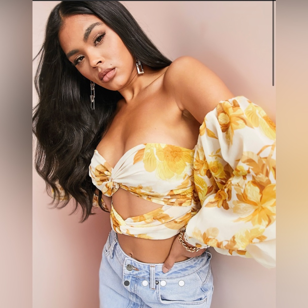 ASOS Yellow Floral Off-Shoulder Blouse